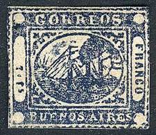 ARGENTINA: GJ.12, To. Rs. Blue, Mint, Very Pretty. It Has A Light Crease Almost Imperceptible, Superb Appeal! Catalog Va - Buenos Aires (1858-1864)