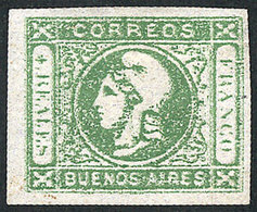 ARGENTINA: GJ.16b, With Light PARTIAL DOUBLE IMPRESSION Variety, Wide Margins, Mint, Little Thin On Back (of Little Impo - Buenos Aires (1858-1864)