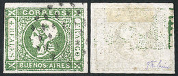 ARGENTINA: GJ.16, 4R. Green, Worn Impression, PARTIAL DOUBLE IMPRESSION ON REVERSE Variety (VK.16c), Excellent Quality,  - Buenos Aires (1858-1864)