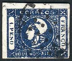 ARGENTINA: GJ.17A, 1859 1P. INDIGO BLUE, With Little Thin Spot On Back, Very Nice Front, Catalog Value US$125, Good Oppo - Buenos Aires (1858-1864)