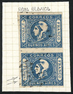 ARGENTINA: GJ.22, 2P. Blue, Dull Impression, Pair, The Bottom Example With Interesting VARIETY: "white Diagonal Line" (f - Buenos Aires (1858-1864)