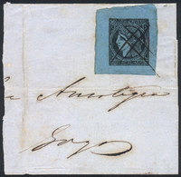 ARGENTINA: GJ.1, Absolutely Superb Example On Half A Folded Cover To Goya, With Corrientes Pen Cancel, Superb! - Corrientes (1856-1880)