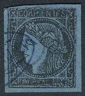 ARGENTINA: GJ.2, 1860 Provisional, With Pen Stroke Over The Face Value, Ellipse RESTAURACIÓN Cancel In Blue, Extremely R - Corrientes (1856-1880)
