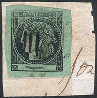 ARGENTINA: GJ.5, Blue-green, Wide Margins, On Fragment With Pen Cancel (possibly Of Mburucuyá), Excellent! - Corrientes (1856-1880)