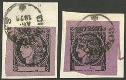 ARGENTINA: GJ.9, Dark Rose-lilac And Purple, Very Different Between Them, On Fragments USED ON THE SAME DAY, Both With C - Corrientes (1856-1880)