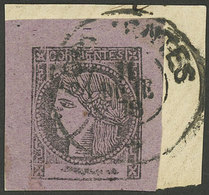 ARGENTINA: GJ.15, Dark Lilac, Type 6, Ample Margins, Superb Copy Tied On Fragment By Double Circle Datestamp Of Corrient - Corrientes (1856-1880)