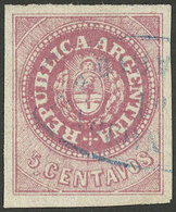 ARGENTINA: GJ.7, 5c. Rose, Used In Rosario, Superb Example Signed By Victor Kneitschel On Back! - Ungebraucht