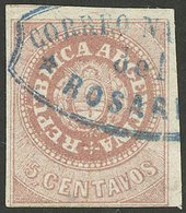ARGENTINA: GJ.7A, 5c. Salmon Rose, Used In Rosario, One Margin Just And 3 Wide - Unused Stamps