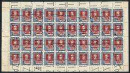 ARGENTINA: GJ.593O, Complete Sheet Of 40 Examples With "INUTILIZADO" And Pen Bulk Mail Cancellations (used For Bulk Mail - Autres & Non Classés