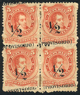 ARGENTINA: GJ.59d, Block Of 4 With Variety: DIAGONAL OVERPRINT, Mint, Part Gum, Very Nice! - Otros & Sin Clasificación