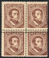 ARGENTINA: GJ.91, 1888 30c. Dorrego, Block Of 4 With DOUBLE HORIZONTAL PERFORATION Variety, Top Stamps Are Lightly Hinge - Other & Unclassified