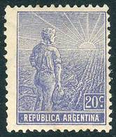 ARGENTINA: GJ.370, 1915 20c. Plowman Printed On Italian Paper, Vertical Honeycomb Watermark, Perforation 13½x12½, Mint,  - Altri & Non Classificati