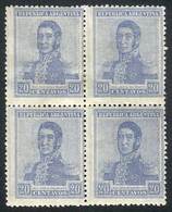 ARGENTINA: GJ.472a, 1918 20c. San Martín Unwatermarked, Block Of 4 With DOUBLE IMPRESSION Variety, VF! - Autres & Non Classés