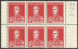 ARGENTINA: GJ.599, Block Of 6 With Vertical Sheet Margins, For Booklet, VF Quality! - Sonstige & Ohne Zuordnung