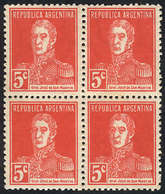 ARGENTINA: GJ.614, 5c. San Martín Printed On RIBBED PAPER, MNH Of Premium Quality, Fresh, Impeccable, Very Rare! - Otros & Sin Clasificación