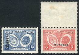 ARGENTINA: GJ.655, 1928 Argentina-Brazil Peace, Set Of 2 Values Overprinted MUESTRA, The 5c. Value Also With LABEL AT TO - Other & Unclassified