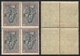 ARGENTINA: GJ.764A, 10P. Grapes, Block Of 4 Printed On Imported Unsurfaced Paper, VF Quality (top Stamps Are Very Lightl - Sonstige & Ohne Zuordnung