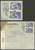 ARGENTINA: GJ.771, 2P. Fruit THICK CHALKY PAPER, Pair + 15c. Güemes Franking An Airmail Cover To USA On 11/NO/1943, Scar - Otros & Sin Clasificación