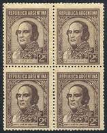 ARGENTINA: GJ.804SG, 1935/52 Urquiza 2c. Unwatermarked, Block Of 4 PRINTED ON GUM Variety, Excellent Quality, Rare! - Other & Unclassified