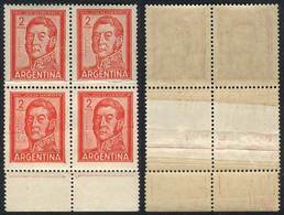 ARGENTINA: GJ.1132, 1959 2P. San Martín, Block Of 4 With PAPER OVERLAP Variety, VF! - Other & Unclassified