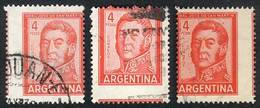 ARGENTINA: GJ.1138/9, 1959/64 4P. San Martín, 3 Examples With Shifted Perforation Variety, VF! - Altri & Non Classificati