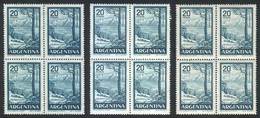 ARGENTINA: GJ.1145 + 1145A + 1145B, 1959/64 20P. Nahuel Huapi Lake, 3 Blocks Of 4 Printed On Imported Unsurfaced, Nation - Otros & Sin Clasificación