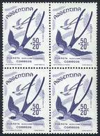 ARGENTINA: GJ.1160A, 1960 Bird Fork-tailed Flycatcher, Block Of 4 Printed On GLAZED PAPER (normal One Is Chalky), VF Qua - Other & Unclassified