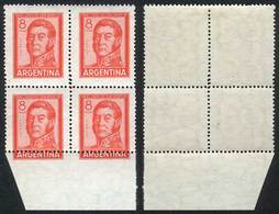 ARGENTINA: GJ.1306A, 1965/8 8P. San Martín, Block Of 4 Printed On Imported Unsurfaced Paper, With Variety: Bottom Perfor - Sonstige & Ohne Zuordnung