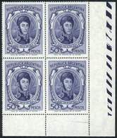 ARGENTINA: GJ.1317A, 50P. San Martín Printed On IMPORTED UNSURFACED PAPER, MNH, Sheet Corner, Rare And Of Excellent Qual - Altri & Non Classificati