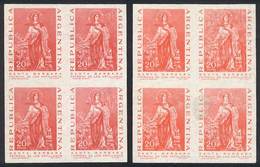 ARGENTINA: GJ.1426, 1967 Santa Bárbara, Trial Color Proofs, 2 IMPERFORATE BLOCKS OF 4, VF! - Altri & Non Classificati