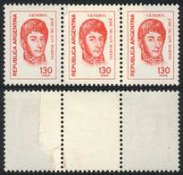 ARGENTINA: GJ.1760, 1977/8 130P. San Martín, Strip Of 3 With PAPER OVERLAP Variety, VF! - Other & Unclassified