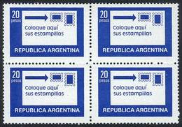 ARGENTINA: GJ.1782C, 1977/9 20P. Place Stamps Here, Block Of 4 Printed On Phosphorescent Chalky Paper, VF, Catalog Value - Other & Unclassified