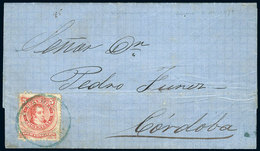 ARGENTINA: Entire Letter Dated Villanueva (Córdoba) 8/JA/1871, Franked With 5c. With The Rare Green-blue Cancel "ADMON D - Prefilatelia