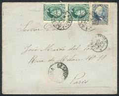 ARGENTINA: Cover Franked By GJ.51 + 53 Vertical Pair (total 34c.), Sent From BUENOS AIRES To Paris On 18/FE/1881, Arriva - Prefilatelia