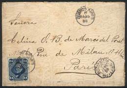 ARGENTINA: Cover Franked By GJ.52 (San Martín 24c. Rouletted) Cancelled BUENOS AIRES 5/JA/1886, Sent To France, With Oct - Préphilatélie