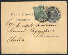 ARGENTINA: 2c. Wrapper + GJ.218 (total 3c.) Sent In September 1907 From B.Aires To Italy, VF Quality! - Prefilatelia