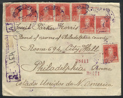 ARGENTINA: AU/1923 RIO COLORADO (TUCUMÁN) - USA: 5c. Stationery Envelope + 7x 5c. San Martín With Period (total Postage  - Prefilatelia