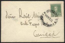 ARGENTINA: Small Cover Franked By GJ.597 (3c. San Martín Without Period) ALONE, Used In Córdoba City, Postmarked By Inte - Prefilatelia