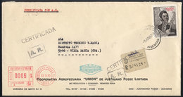 ARGENTINA: INFLA Postage And Combinetion Of High Value + Meter Postage: Registered Cover Sent From Justiniano Posse To V - Prephilately