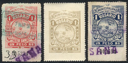 ARGENTINA: Rosario (Santa Fe): 3 Old Revenue Stamps Of Servicio Sanitario (PROSTITUTION), Very Fine Quality! - Otros & Sin Clasificación