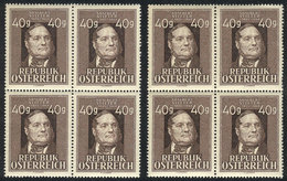AUSTRIA: Sc.517, 1949 40g. Adalbert Stifter, Writer, 2 Blocks Of 4, Unmounted, VF Quality, Catalog Value US$70. - Altri & Non Classificati