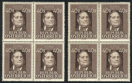 AUSTRIA: Sc.517, 1949 40g. Adalbert Stifter, Writer, 2 Blocks Of 4, Unmounted, VF Quality, Catalog Value US$70. - Autres & Non Classés