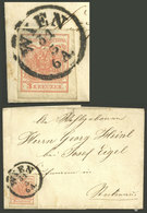 AUSTRIA: Sc.3e, 1854 3Kr. Red, Franking A Folded Cover, VF Quality! - Other & Unclassified