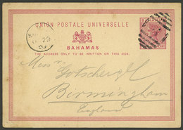 BAHAMAS: 1½p. Postal Card Sent From Nassau To England On 29/OC/1889, Very Nice! - Bahama's (1973-...)