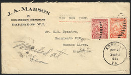BARBADOS: Cover Sent From NORFOLK To Buenos Aires On 27/NO/1934 Franked With 2½p., VF Quality, Unusual Destination! - Barbados (1966-...)