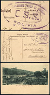 BOLIVIA: Postcard With View Of "Finca San Carlos, Santa Cruz", Sent STAMPLESS To Uruguay With An Interesting Oval Violet - Bolivia