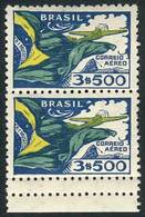 BRAZIL: Sc.C31, 1933 3500R. Airplane And Flag, Pair With Variety: DOUBLE PERFORATION At Bottom, VF Quality! - Aéreo