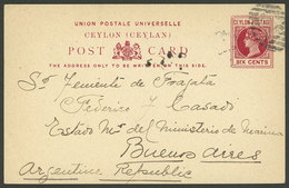 CEYLON: 6c. Postal Card Sent From Colombo To ARGENTINA On 15/DE/1899, VF Quality, Rare Destination! - Ceilán (...-1947)