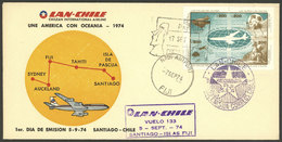 CHILE: 7/SE/1974 FIJI - PASCUA - SANTIAGO, First Flight (return) Of Lan-Chile, VF Quality! - Chile
