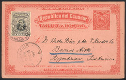 ECUADOR: 2c. Postal Card Uprated With 1c., Sent From ESMERALDAS To Buenos Aires On 17/JA/1901, Excellent Quality! - Equateur